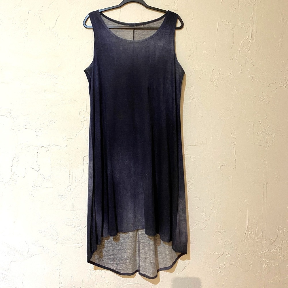 Bryn Walk 100% Linen Dress size XS High Low Hem Lagenlook Beach Minimal Blue